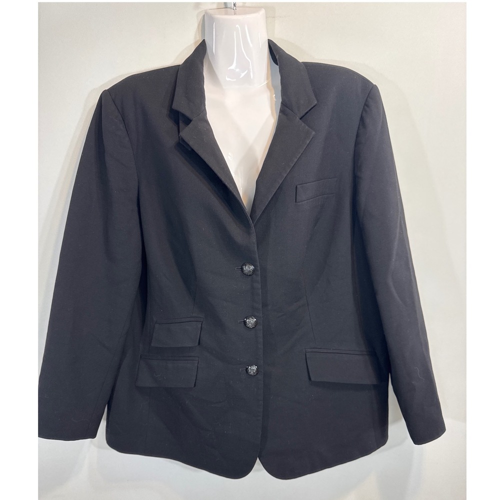 Lauren Ralph Lauren Black Wool Blend Blazer Women's Size 14W Button Front Preppy